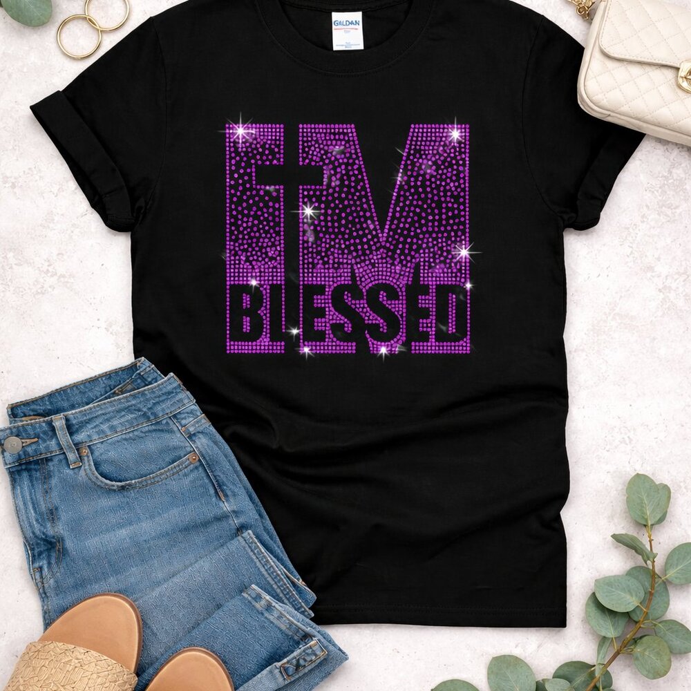 I’M BLESSED Rhinestone Shirt – Unisex Crew Neck Tshirt